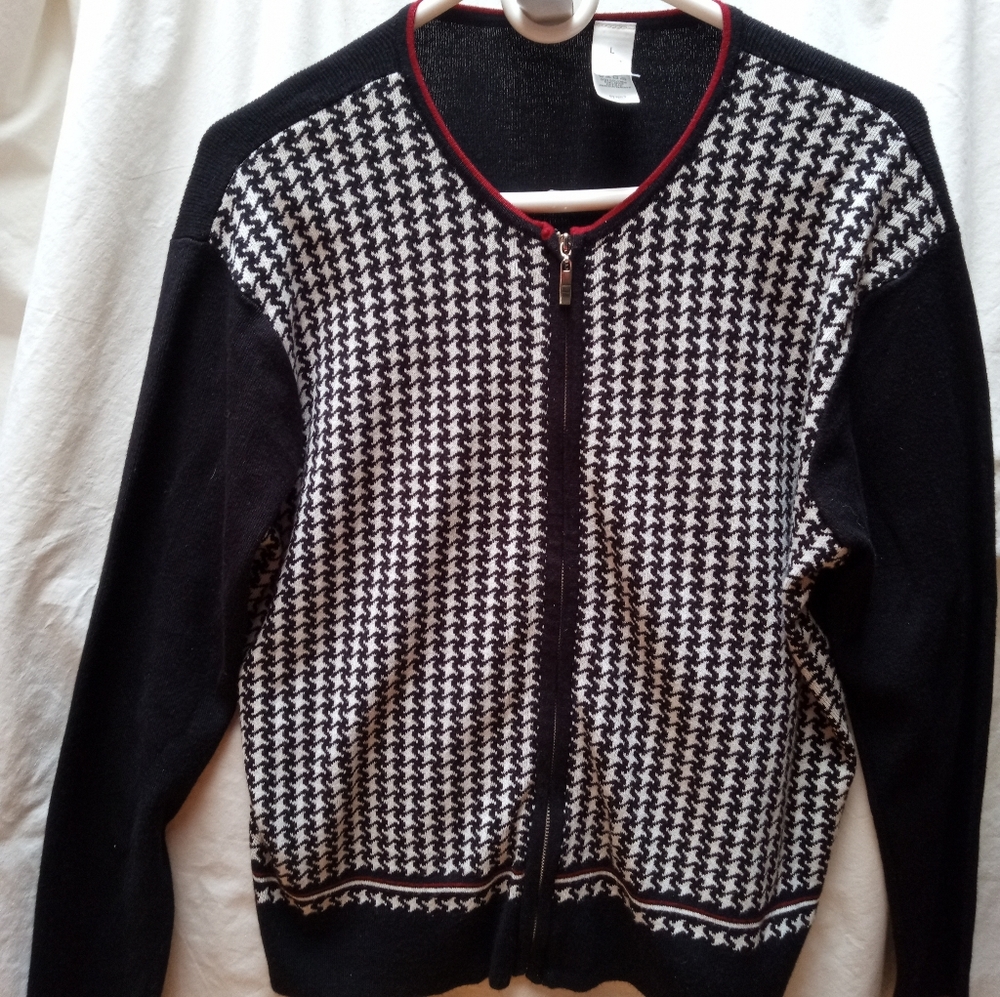 Vintage Liz Claiborne/, Emma James Houndstooth Check Zip Up Knit Sweater